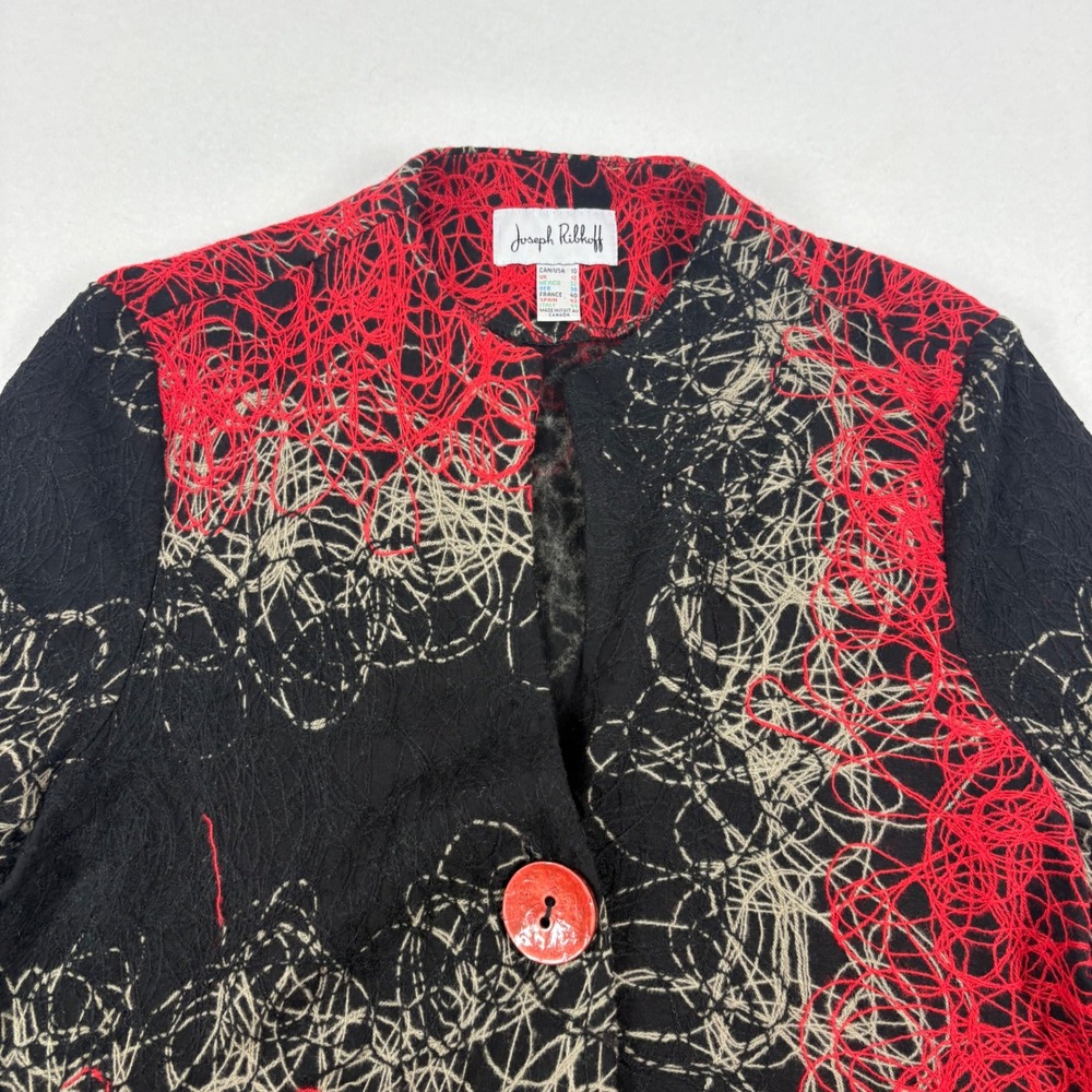 Joseph Ribkoff Jacket Womens 10 Black Red Abstract Scribble Art to Wear Textured